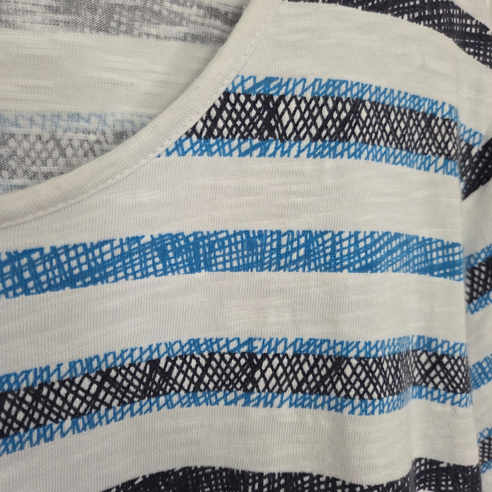 CJ Banks White Tee with Blue & Black Horizontal Stripes 1X cotton - Picture 2 of 4